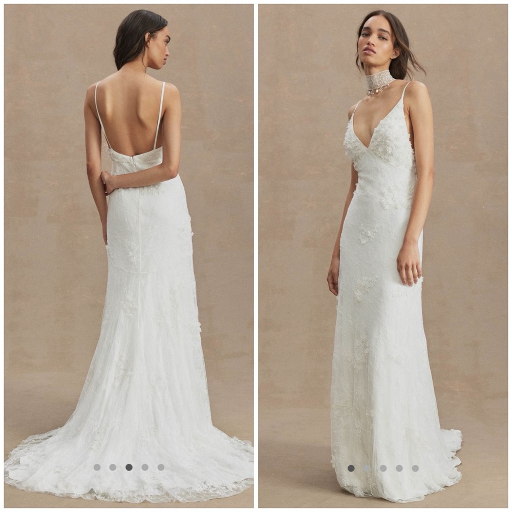 Anthropologie BHLDN Meadow V Neck Floral Applique‎ Sheath Wedding Gown Size 4